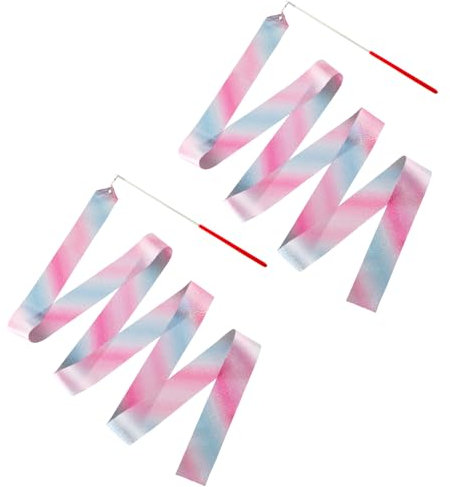 HJZHII 2 Stück Gymnastik Tanzband,200cm Gymnastikband mit Stab,Rhythmische Sportgymnastik Band Tanzbänder mit Stab Kinder für Kinder Mädchen Erwachsene Talentshows Künstlerisches Tanztraining