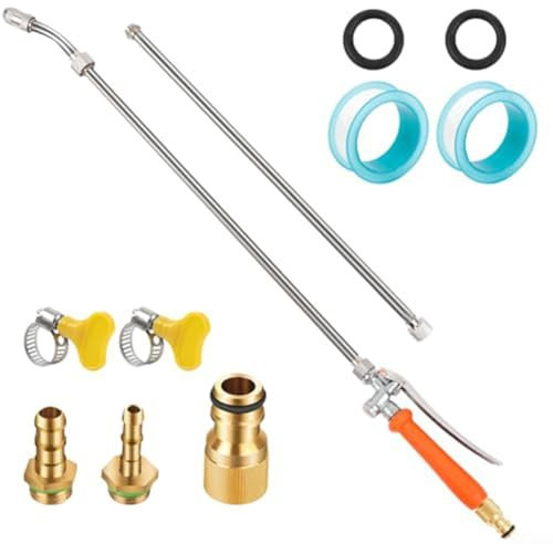 URPIZY Lancia spray in acciaio inox con attacco in ottone da 44 pollici con valvola di intercettazione, ugello di ricambio per irrigazione da giardino, controllo delle erbacce, agricoltura