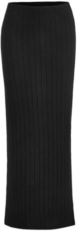 Milumia Women's High Waist Ribbed Knit Long Pencil Skirt Casual Bodycon Maxi Skirts Black Large