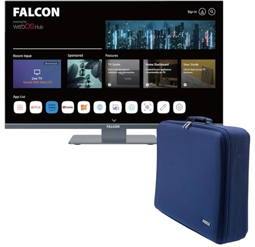 Falcon 22″ WebOS SMART Camping TV & TV Carry Case – 12v/24v/240v Integrated DVD Player, Bluetooth 5.0, Streaming, Freeview, Freesat 3 x HDMI, 2 x USB