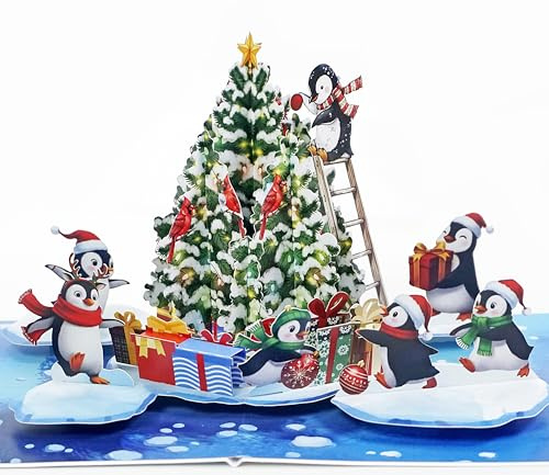 CUTPOPUP Carte de Noël pop-up, carte de vœux 3D, Joyeux Noël, Nouvel An, cartes de vœux pour les fêtes (Merry Penguins) CN316FR1520