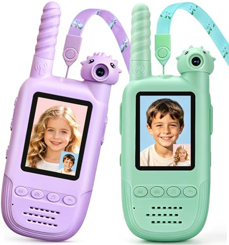 Talkie-Walkie Vidéo Enfants 2 Pack, Caméra Rotative 180°, Rechargeable