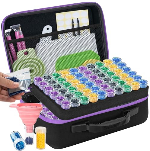 TORIBIO 120 Slots Diamond Painting Storage Boxes, Tools Kits with Pens | 125 PCS Diamond Art Accessories, 5D Diamond Embroidery Sorting Box for DIY Art Craft Jewelry Beads Rhinestones Storage Purple