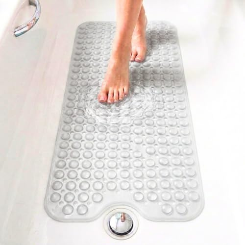 edihome, Alfombra Bañera Antideslizante, 100x40 cm, Alfombrilla Ducha, Burbujas con Ventosa sin BPA, Antibacterial, Resistente al Moho, Lavable a Máquina (Transparente, 100 x 40 cm)