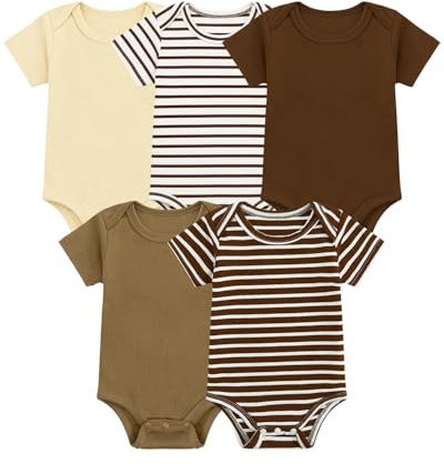WYTbaby 5 Pack Baby Bodysuits Cotton Short Sleeve Newborn Vests for Boy and Girl Baby Grows 0-12 Months