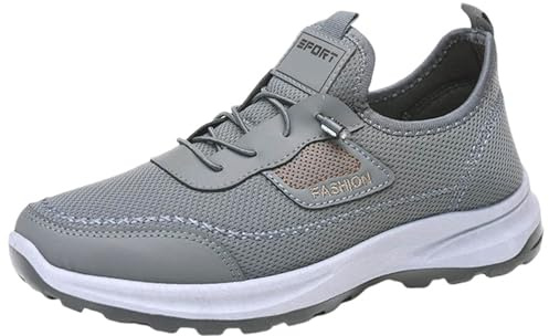 Herrskor lätta löparskor andningsbara promenader sportskor ortopedisk arbetssko bekväma vardagliga sneakers snörning nät sommar skor tjock botten träningsskor för utomhus gym löpning, Grå, 38 EU