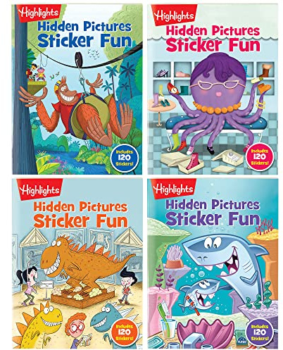 Highlights Hidden Pictures Sticker Fun for Kids Ages 3-6, 4-Pack, 64 Pages of Seek and Find Sticker Activities, Books Double as Coloring Books, 480+ Stickers, Volume 1