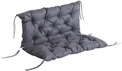 Outsunny 2 Seater Bench Cushion, Garden Chair Cushion with Back and Ties for Indoor and Outdoor Use, 98 x 100 cm, Dark Grey