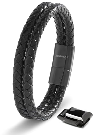 SERASAR Premium Lederarmband für Männer in Schwarz | Magnetverschluss aus Edelstahl in Schwarz, Silber & Gold | Inklusive Schmuckschachtel | Tolle Geschenkidee