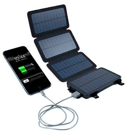 Survival Frog QuadraPro Solar Charger Power Bank - 5.5W 4-Panel Portable Wireless Phone Charger - Compatible with iPhone, Android, 2 USB Port, Flashlight, Magnetic Case, Hanging Loops - Battery Backup