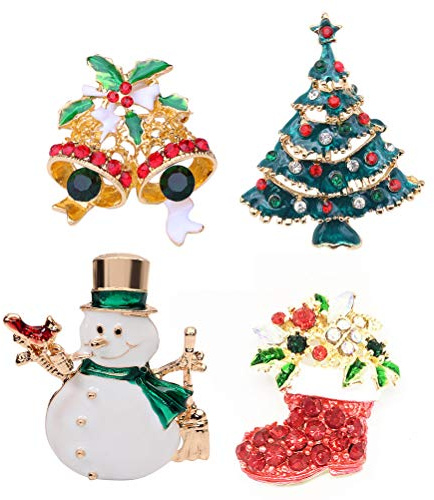 SUPVOX 4 PièCes Broches De NoëL En Strass Sapin ÉToile Bonhomme De Neige Bottes Accessoires Cadeau Femme Fille Pour FêTes NoëL Anniversaire
