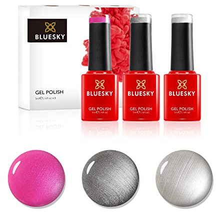 Bluesky Gel Nail Polishes, Chrome Shock, Silver Chrome 80532, Titanium A032, Future Fuchsia 80614, 3 x 5ml, Silver, Grey, Pink (Requires Curing Under UV/LED Lamp)