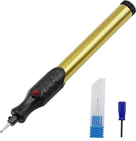 Bolígrafo de Grabado, Bolígrafo de Grabado Con Diamante Reemplazable, Precisión Inalámbricos, Herramienta de Tallado, para Joyería de Bricolaje,Metal,Vidrio,Plástico,Madera,Cerámica,Piedra(Oro)