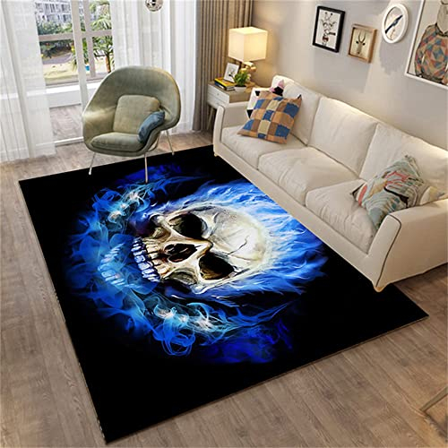 Wohnzimmer-Teppich Rose Wolf Flamme Totenkopf Braun Holzmaserung Schmetterling Tie-dye Teppiche Pads Rutschfeste Kinder Erwachsene Schlafzimmer Teppich Fußmatte Badematte (Blau A,120 x 160 cm)
