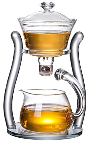MOZEO Lazy Kungfu Teapot, Glass Semi-Automatic Tea Maker, Suction Automatic Water Brewing, Office Flower Glass Tea Set (Clear Teapot, 350ml, Transparent)