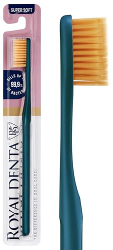 Spazzolino Extra Morbido con Particelle d’Oro | Spazzolino Manuale Ultra Soft per Denti & Gengive Sensibili | Setole Super Morbide Antibatteriche 99,9% | Royal Denta | Verde Metallizzato