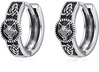 POPLYKE Schwarz Wolf Creolen Wolf Ohrringe 925 Sterling Silber Viking Keltische Knoten Kreolen Wolf Schmuck für Männer