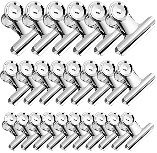 JEFFOUOO 24 graffette a bulldog argentate, 3 misure in metallo, grandi clip per cerniera in metallo, clip in metallo, clip per graffette, foto, forniture per ufficio cucina