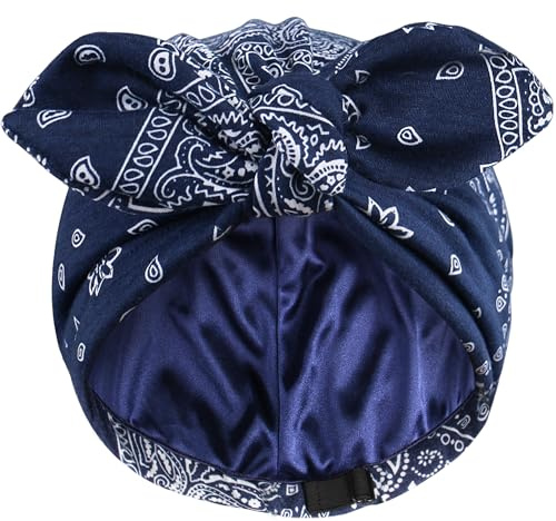 Ababalaya Satin Lined Beanies for Women Chemo Headwear Sleep Cap (1, Navy Blue)