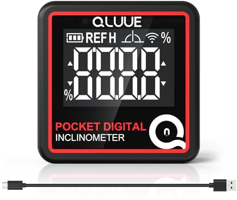 QLUUE Digitale LCD Winkelmesser von verfügt über eine integrierte magnetische Adsorption an der Unterseite, der Wasserwaage, dem Winkelmesser und dem Neigungsmesser. (Typ-C-Aufladung)