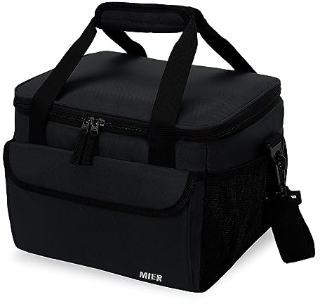 MIER kühltasche für Herren Lunchtasche Weiche Lunchbox mit Schulterriemen für Erwachsene Arbeit Auto Strand Picknick Reisen, Schwarz-15L