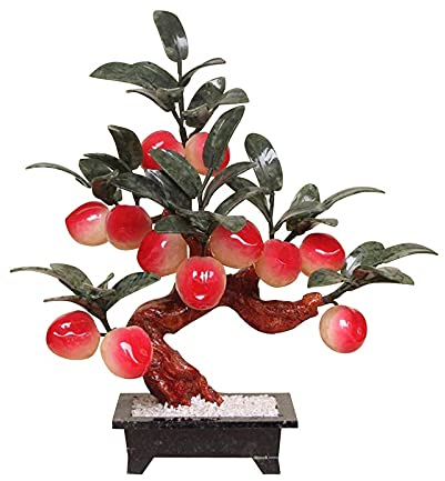 Künstlicher Bonsai-Baum, 1 Stück, künstlicher Jade-geschnitzter Shou-Pfirsichbaum, Heimbüro-Dekoration, Flacher Jade-Pfirsich, dekorative Bonsai-Ornamente, handgefertigte Skulptur, 31,8 cm,