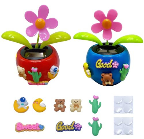 Geoyien wackelblume solar, Auto wackelfigur, wackelblume, Mit DIY-Aufklebern, 2 Stücke schütteln Kopf Auto Ornamente Solar Powered Auto Spielzeug für Auto Büro Schreibtisch Dekoration