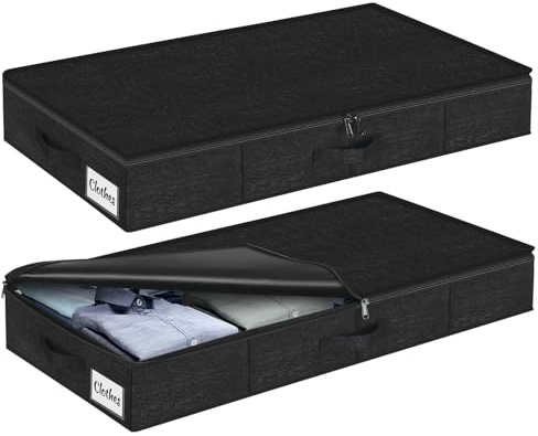 Under Bed Storage Container Bins 2 Pack, 4.5 Inch Slim Low Profile Underbed Clothes Storage Organizer for Dorm & Home, Use for Blanket and Toy Storage Box W/ Sturdy Bottom/Sides, Foldable Thick Fabric