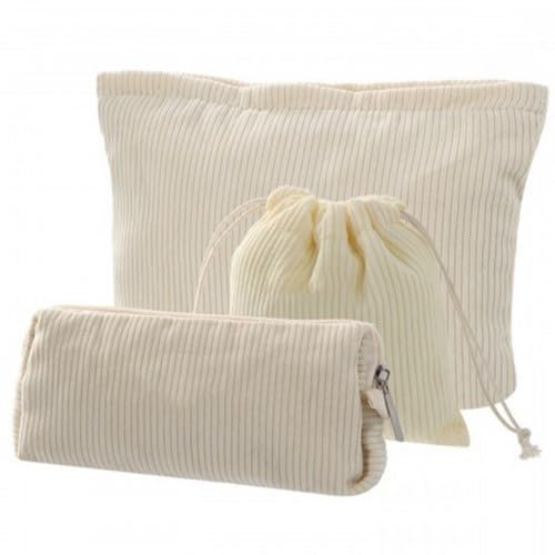 3 Pièces Pochette en Velours Côtelé, Petite Trousse de Maquillage en Tissu, Trousse de Toilette Femme Lot de 3, Trousse de Toilette de Voyage Multifonctionnelle,Sac à Glissière Organiseur (Blanc)