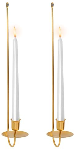 Portavelas de pared, 2 portavelas dorados, candelabros dorados, candelabros dorados, candelabros de metal, arte de pared, decoración de pared dorada para dormitorio, comedor, sala de estar