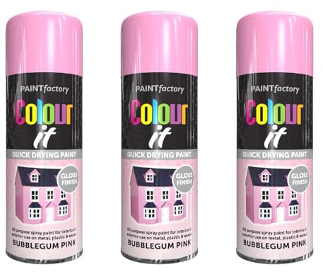 DIOXSTAR Bubblegum Pink Gloss Spray Paint, Quick Drying Paint, All Purpose Spray Paint for Metal, Wood, Plastic, Interior & Exterior Use, Easy to Use, 400ml (3 PCS)