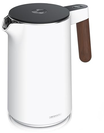 Arendo - Wasserkocher mit Temperatureinstellung - Edelstahl - 45°C - 100°C - 1.5 Liter - Doppelwand - BPA frei - Warmhaltefunktion - Teekocher mit Temperaturanzeige - Griff Cool Touch - weiß matt