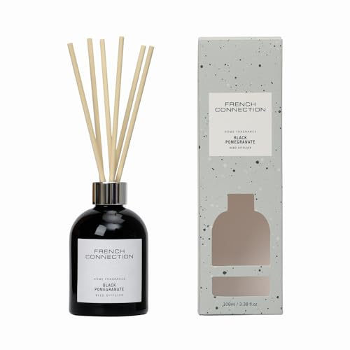 French Connection Black & White Collection Scented Reed Diffuser | Luxury Home Fragrance | 100ML & Trio Sets (Black Pomegranate Scent, 100ML)