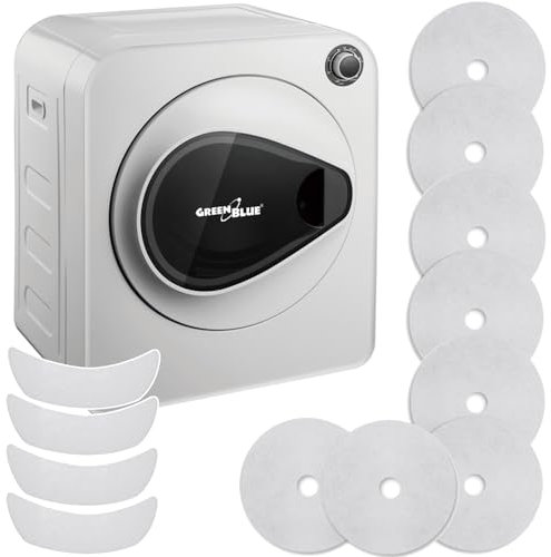 Green Blue GB405 Elektrischer Wäschetrockner Ablufttrockner 830W / bis 3kg / Trockner für Kleidung | Freistehend oder Wandmontage Fünf Trocknungsprogramme (Wäschetrockner + 4x Filtersets)