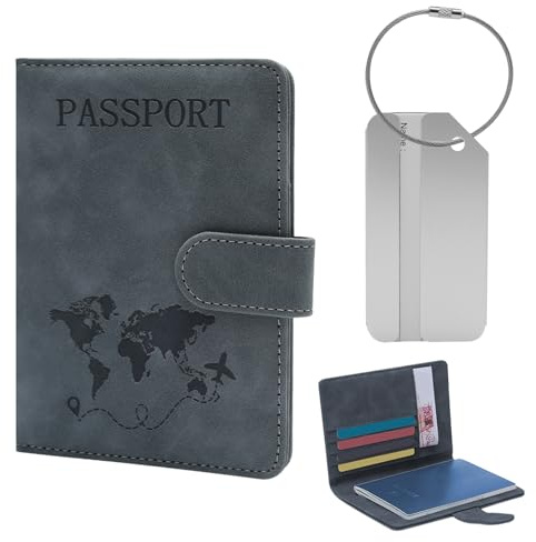 FL HUA Protege Passeport et Etiquette Valise, Étui à Passeport de Voyage avec Blocage RFID pour Carte D'identité, Carte de Crédit et Carte D'embarquement