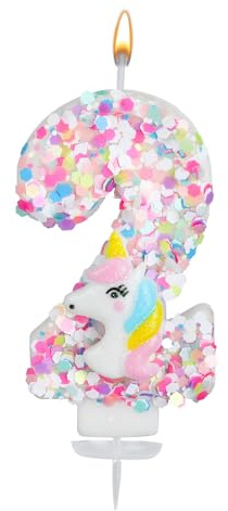 Vela Unicornio con Número, Purpurina Lentejuelas Velas Cumpleaños Numeros Adorno para Tarta de Unicornio Decoración Cumpleaños para Niñas Baby Shower y Celebraciones Temáticas (2)