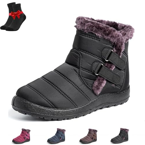 EDAT Bottes orthopédiques confortables et imperméables for femme, bottines de neige doublées de fourrure, d'extérieur légères(Black,39 EU)