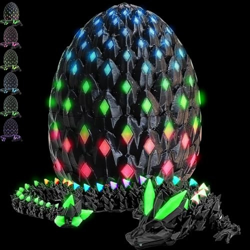 CWENDANER Dragon Surprise 3D avec Dragon à l'intérieur, Jouet imprimé en 3D, pour Adultes et Enfants, pour Noël et Anniversaire, 22 cm, Arc-en-Ciel Lumineux B