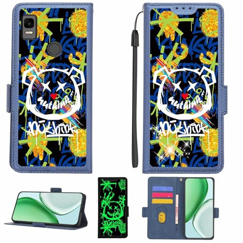 Aroepurt fodral kompatibelt med Cricket Dawson telefonfodral flipskydd [med skärmskydd i härdat glas] [RFID-blockering] [Guldglitter + lysande] LPT-TYX
