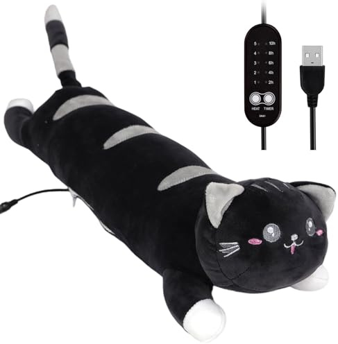USB Heating Pad for Period 5 Heats Settings 5 Timer Modes Period Cramp Heat Pad 19.7x5.5 Cute Cat Stuffed Animal for Neck Back Pain Relax