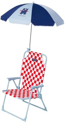 Flamingueo Silla Playa Ligera - Plegable - para Niños - con Sombrilla UPF 50+ - Tejido Poliéster y Acero - Seguro Anticierre - Rojo y Azul