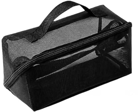 Lay Flat Makeup Bag, Large Capacity Open Flat Design with Mesh Panel, Portable Travel Cosmetics Organiser for Daily Use and Business Trips, 24 cm by 11 cm Black Toiletry Pouch