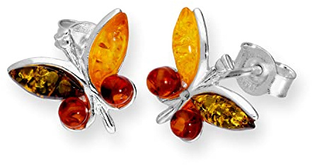 Boucles d'Oreilles Papillons en Argent 925/1000 et Ambre