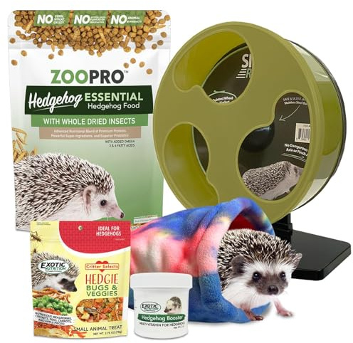 Exotic Nutrition Starter Package for Hedgehogs - Includes Exercise Wheel, Healthy Food, Natural Treat, Multi-Vitamin & Hideout