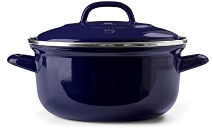 BK Indigo Dutch Heritage Round German Enamelled Casserole with Lid with PFAS-Free Ceramic Non-Stick Coating, 22 cm/3.3 Litre, Induction, Dishwasher Safe, Oven Safe, Cobalt Blue