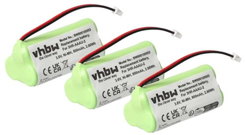 vhbw 3x batteria sostituisce 3HR-AAAU-2 per telefono fisso cordless (700mAh, 3,6V, NiMH) verde