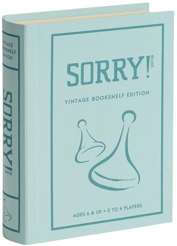Sorry! Vintage Bookshelf Edition by WS Game Company - Classic Board Game in Linen-Wrapped Book Case with Retro 1958 Design, Wooden Pawns, and Full-Size Folding Game Board, for 2-4 Players, Ages 6+