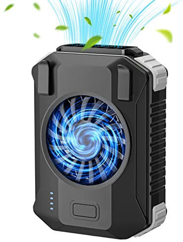 10000mAh Portable Waist Fan with Charger & Flashlight - 3-Speed Strong Airflow, Shirt Fan Clip-On Belt for Outdoor Work, Construction, Hiking, Cooling (Black)