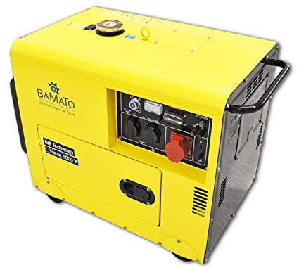 BAMATO Diesel Stromerzeuger BGE-5000D | 5,0 kW Max. Leistung | 400V & 230V Anschluss | AVR-Technologie für sensible Geräte | Elektrostart inkl. Batterie | Mobiles Notstromaggregat mit 14,5L Tank