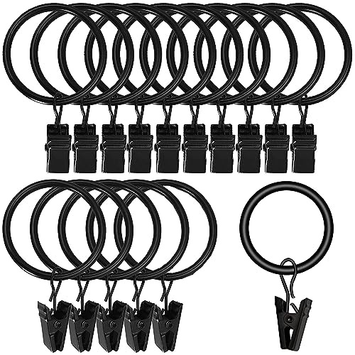 Oneroomone 40 Stück Mit Clip Duschvorhang Metallklammern, Vorhangringe-Set, Gardinenringe mit Clips, für Metallstange mit Durchmesser (Schwarz)